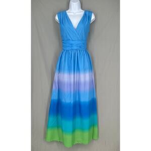 Taylor Dress Womens Small Blue Maxi Ombre Colorful Pockets Event Formal Party